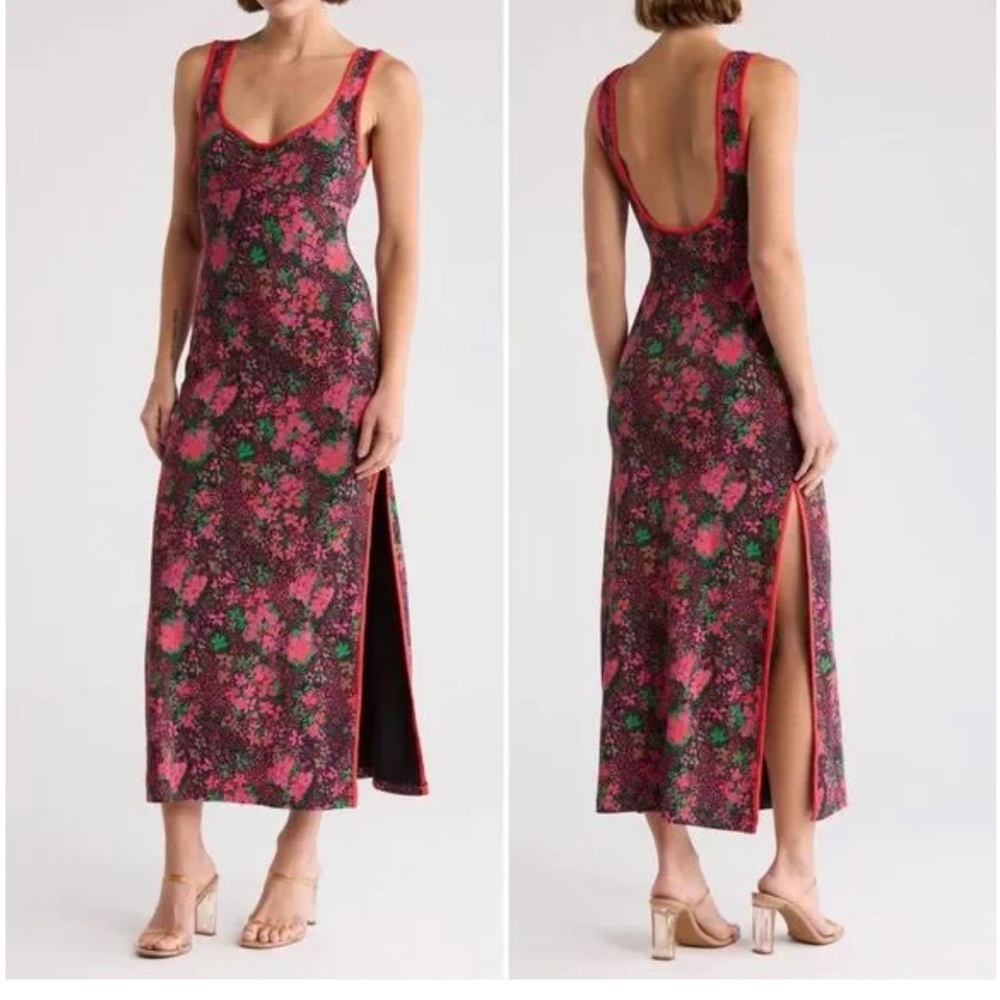 Free People Floral Midi Dress - Pink and Green